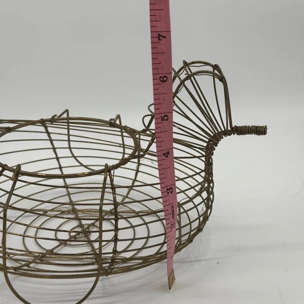 Vintage Wire Chicken Egg Basket Collapsible Metal Hen Shaped Country Kitchen